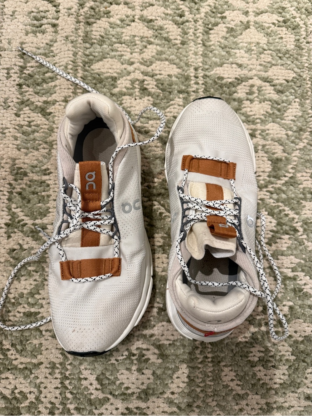 On Running Women's White Athletic Sneakers with Tan Accents